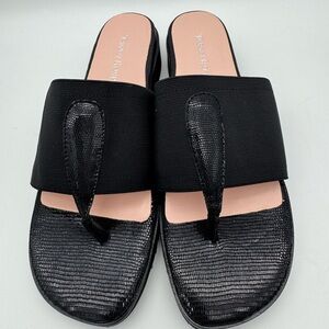 TARYN ROSE Tine Thong Sandals Black Leather Platform Slip-On Slides Size 9 M